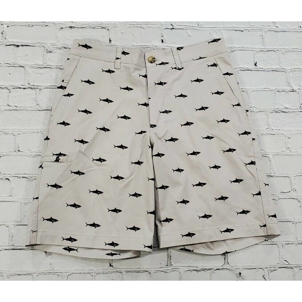 Boca Classics Shark Print Cell pocket Khaki Shorts MENS SIZE 30